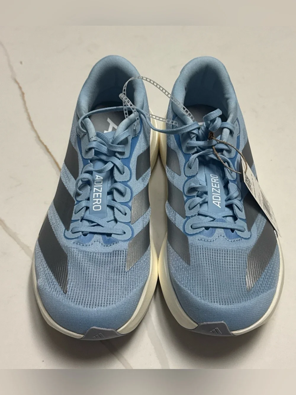 Adidas Women's Adizero Evo SL 'Glow Blue Silver Metallic' JS4453 size 9.5